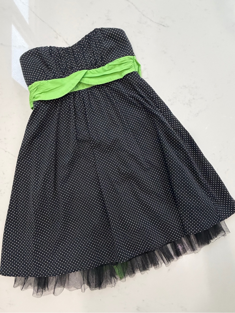Ruby Rox Y2K Polka Dot Strapless Homecoming Dress Green Bow Sz 5